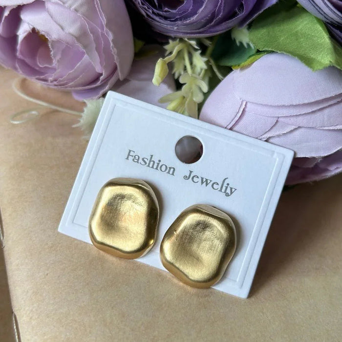 Matte Gold Irregular Stud Earrings – Minimalist Design
