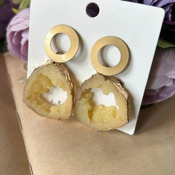 Natural Geode Drop Earrings – Gold Finish