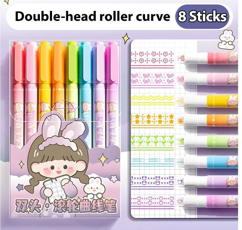 Dual Side Roller pen With color pen l pack of 8 pens