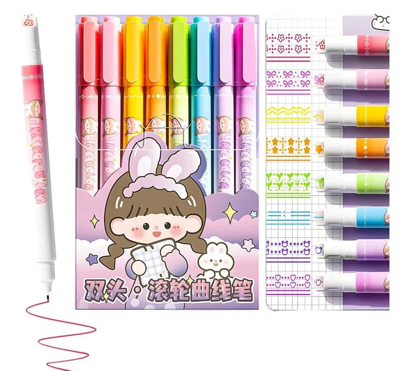 Dual Side Roller pen With color pen l pack of 8 pens