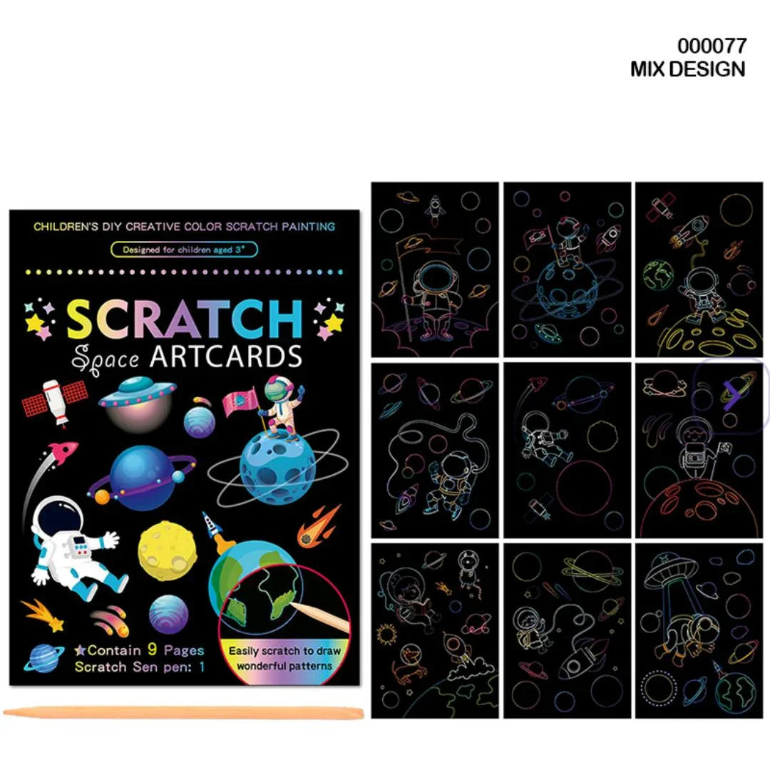 A5 Scratch Art Sheets – Pack of 9 Color-Reveal Designs for Kids & Crafts