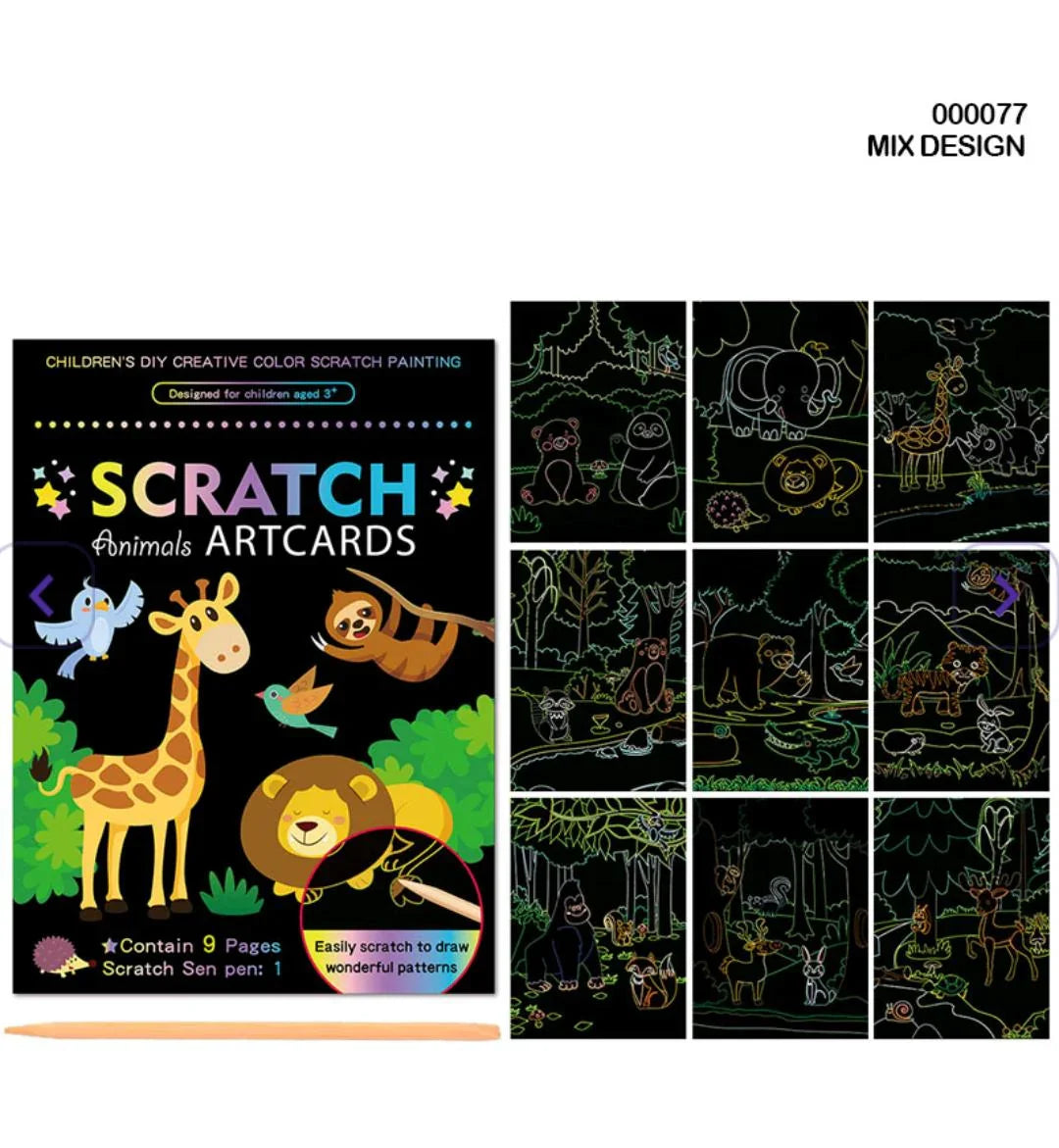 A5 Scratch Art Sheets – Pack of 9 Color-Reveal Designs for Kids & Crafts