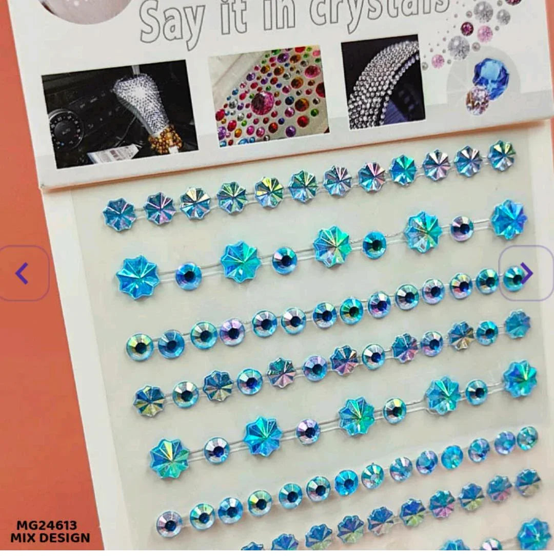 Sparkling Gem Stone Strip Stickers | Crystal Flower Design