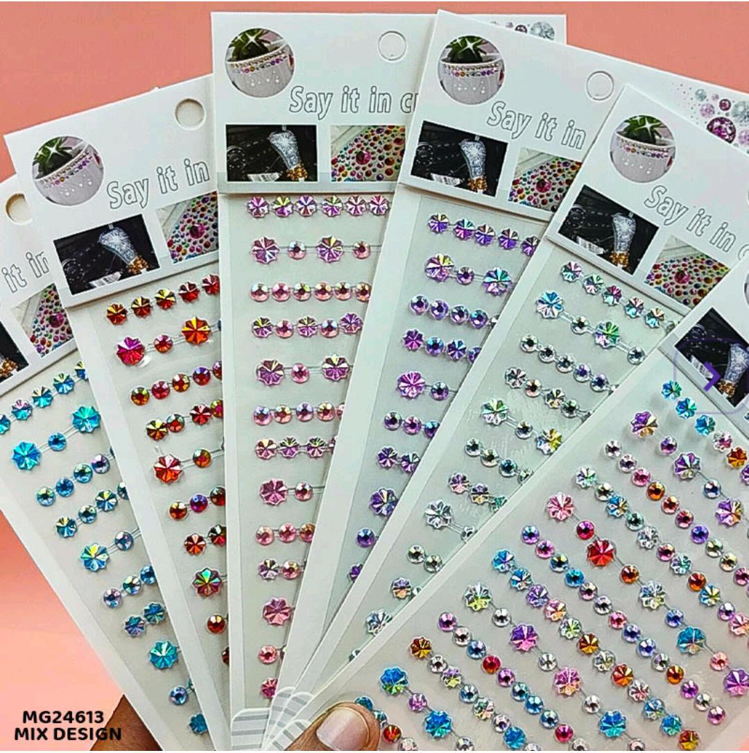 Sparkling Gem Stone Strip Stickers | Crystal Flower Design