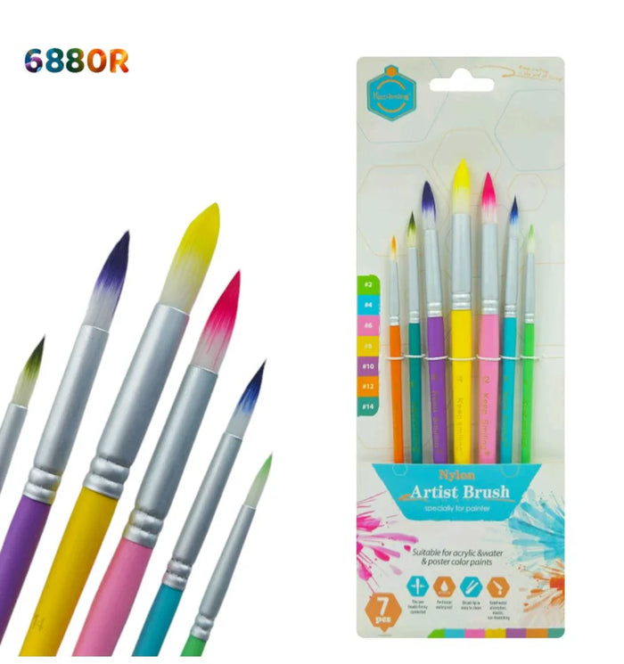 7 Piece Multi-Surface Paint Brush Set for Acrylic, Watercolor & Oil