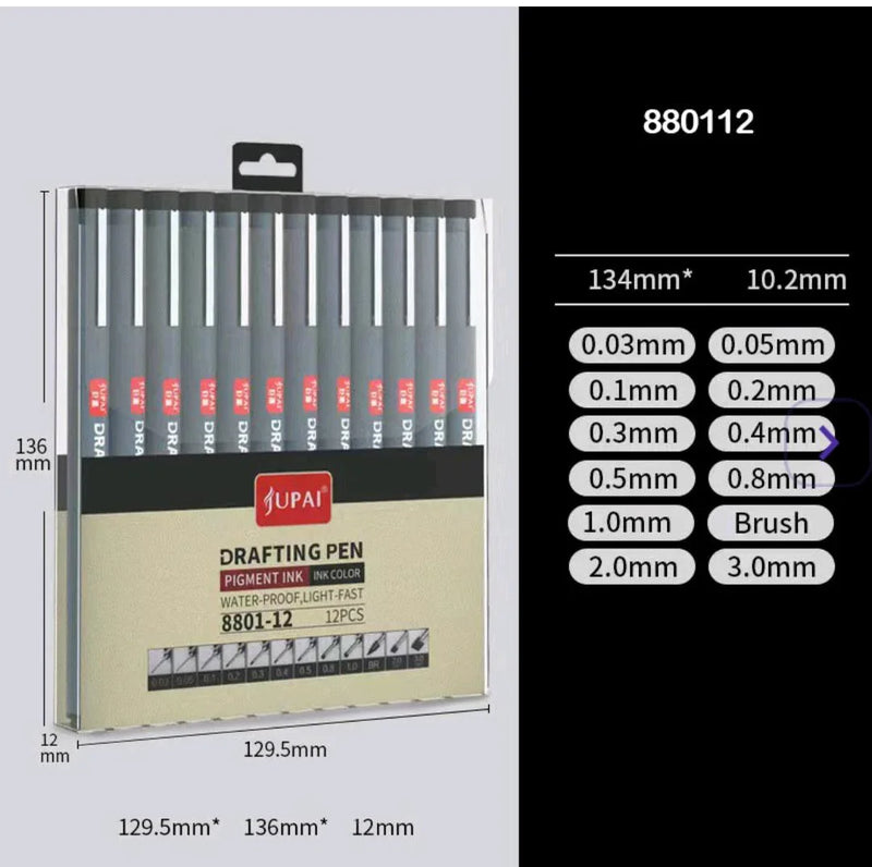 Jupai 12 Waterproof Pigment Ink Drafting Pens