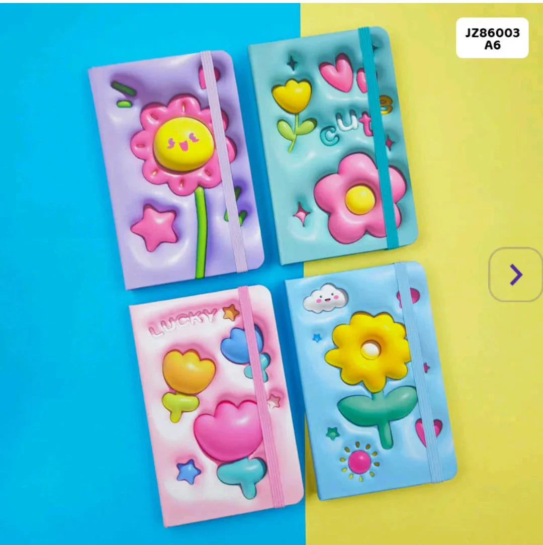 Cute Puffy Flower & Heart Ruled Diary A6 (Undated Journal) - Single