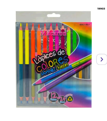 19903 Macaron 12Pc 2 Side Metalic Neon Pencil 24 Colors