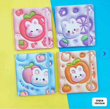 Cute Puffy Fruit & Bunny Ruled Diary 13x12cm (1pcs) Pack of 1
