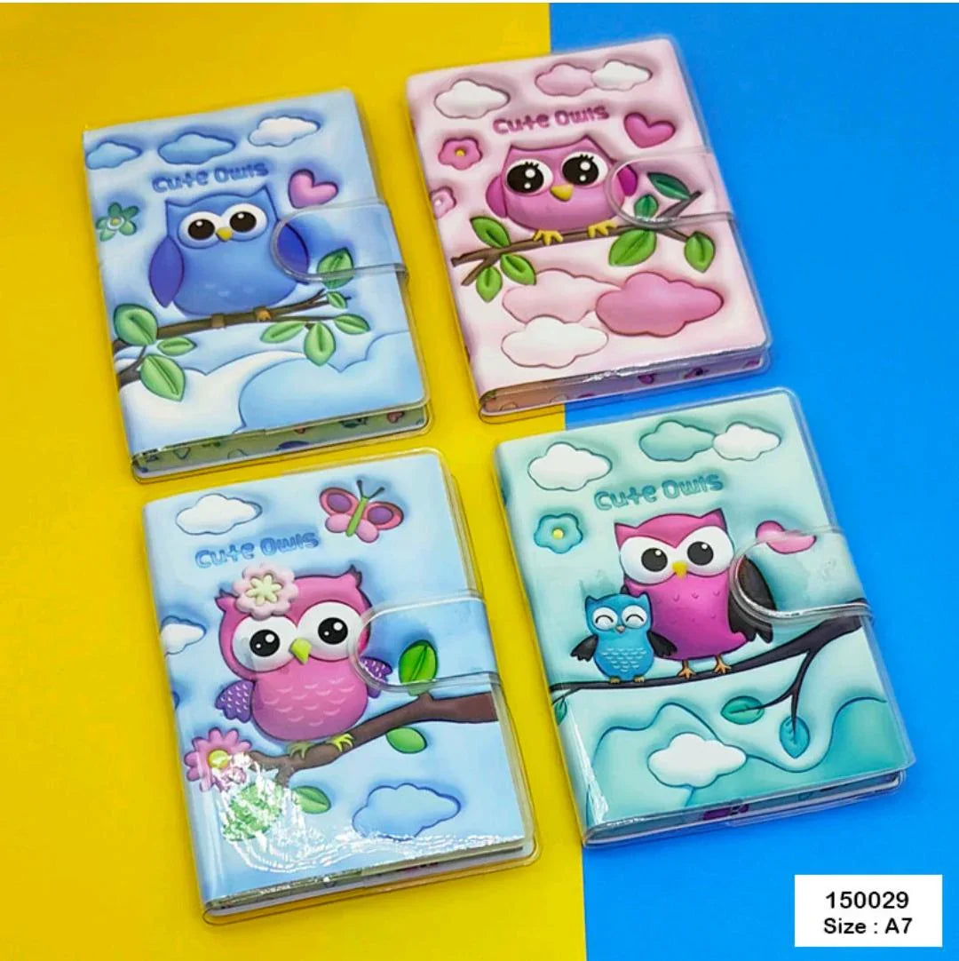 Cute Owl Print Magnetic Ruled Diary A7 (10.5x7.5cm) - Single Undated Journal