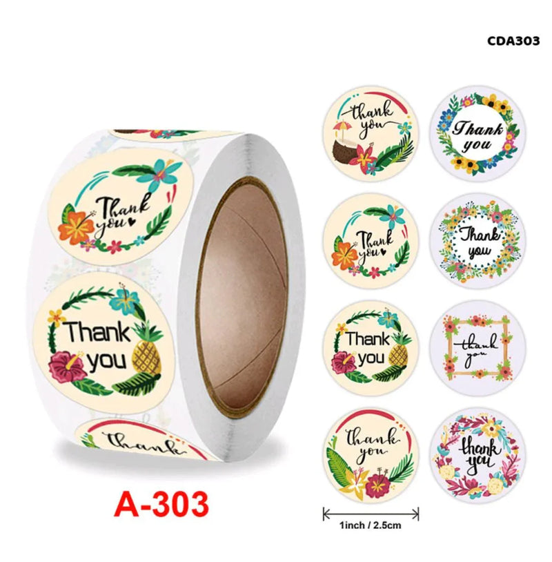 Thank you stickers & labels for Packaging (500 Sticker Roll of 1 Inch)