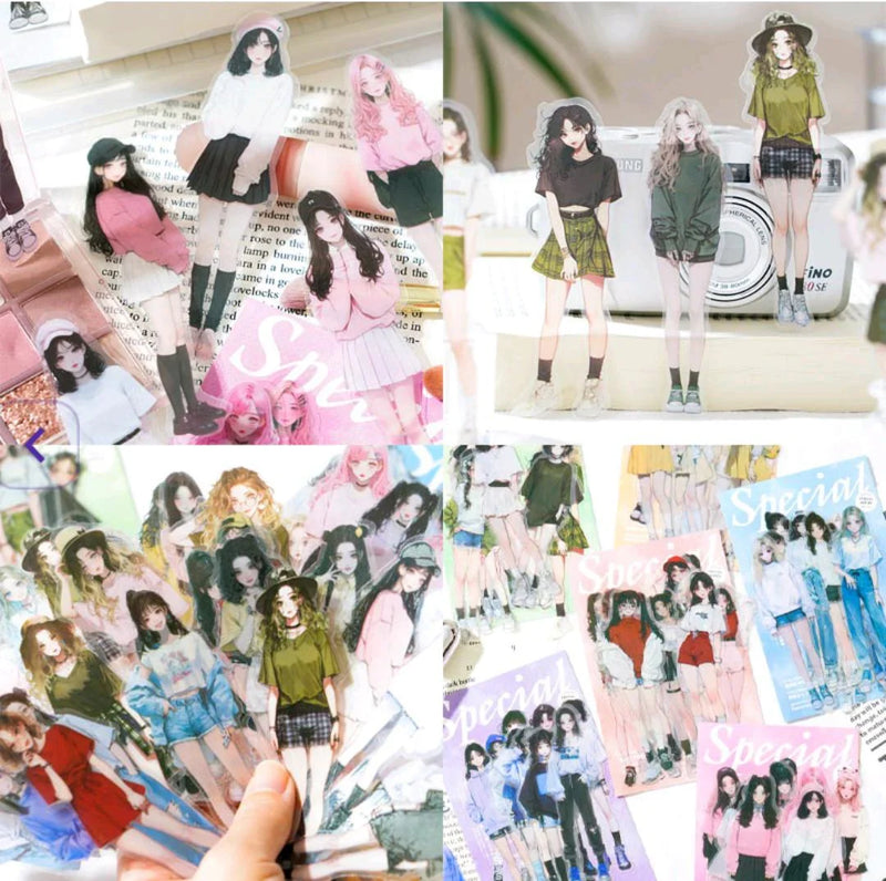 Adorable Girl Character Deco Stickers (10pc)
