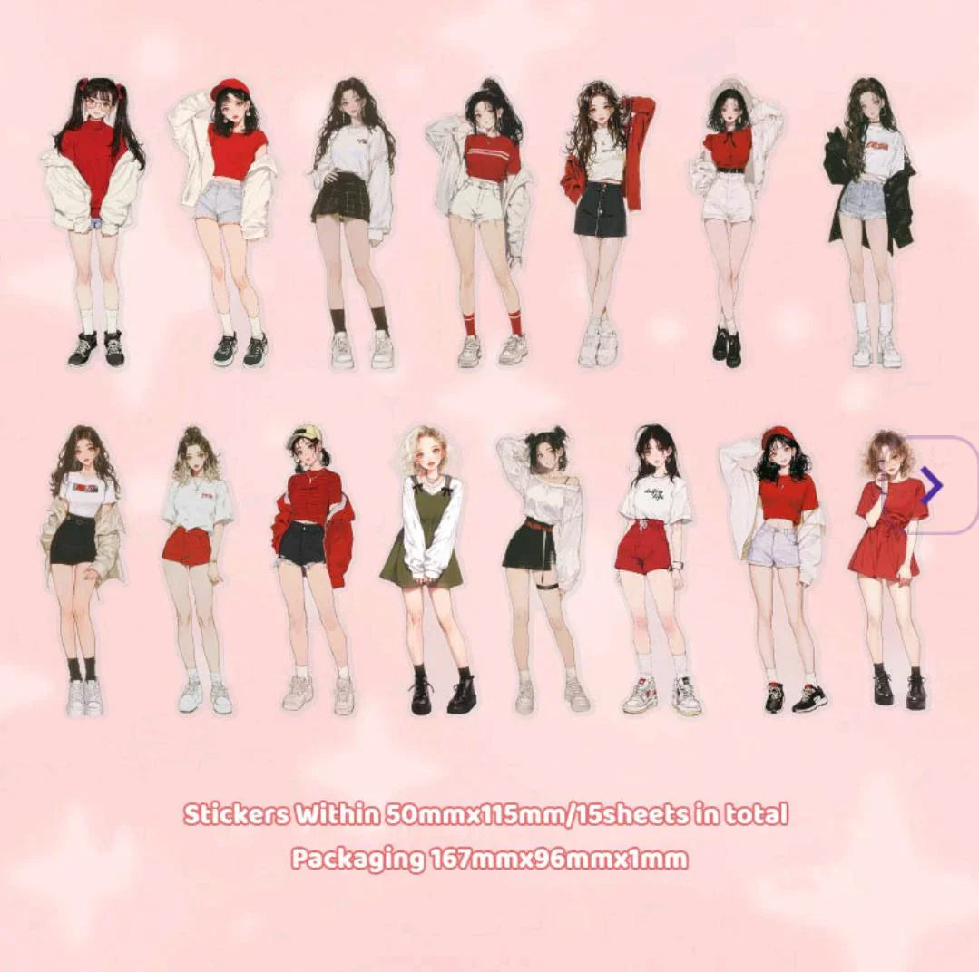Adorable Girl Character Deco Stickers (10pc)