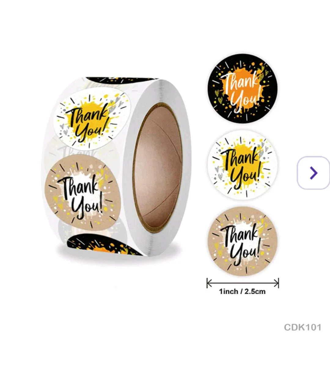 Thank you stickers & labels for Packaging (500 Sticker Roll of 1 Inch)