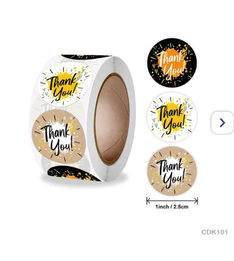 Thank you stickers & labels for Packaging (500 Sticker Roll of 1 Inch)
