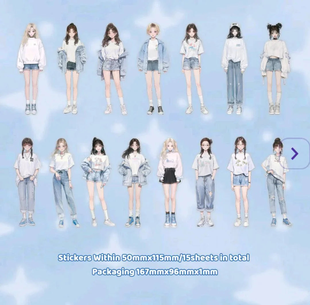 Charming Girl Character Deco Stickers (10pc)