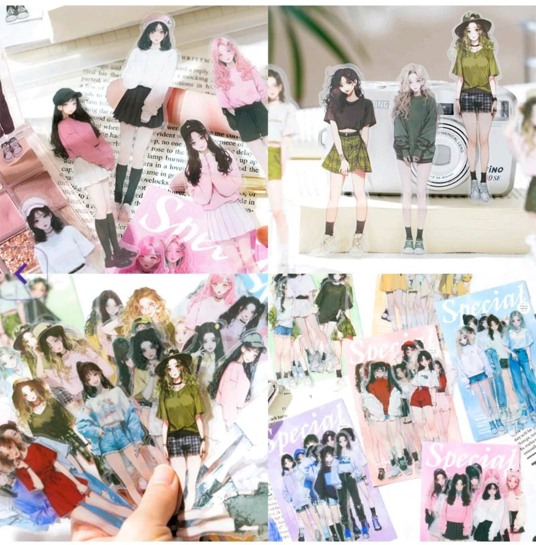 Kawaii Girl Character Deco Stickers (10pc)