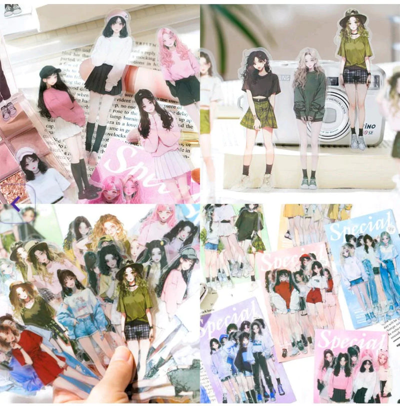 Kawaii Girl Character Deco Stickers (10pc)