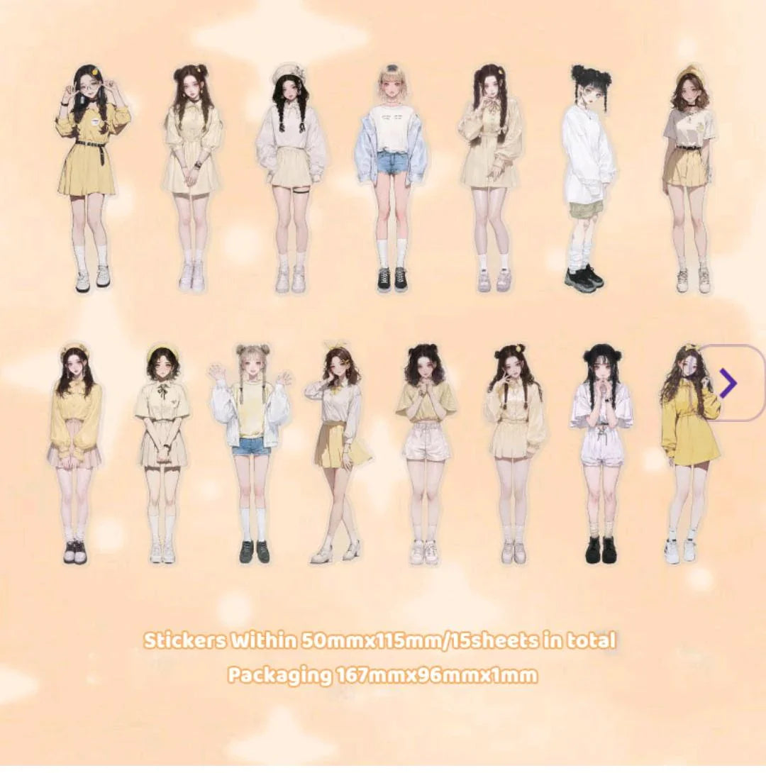 Kawaii Girl Character Deco Stickers (10pc)