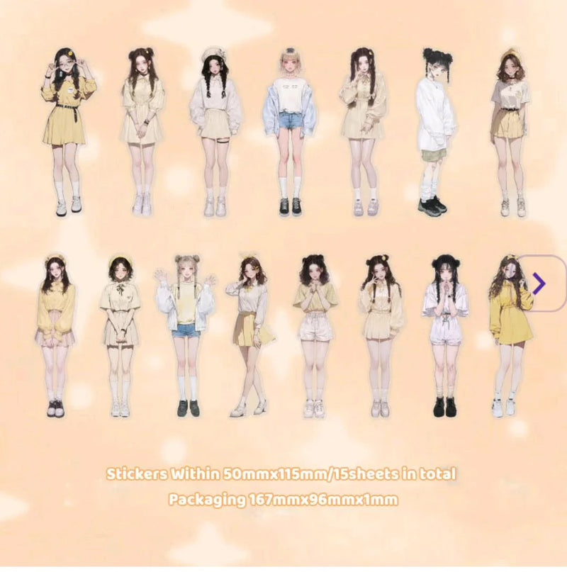 Kawaii Girl Character Deco Stickers (10pc)