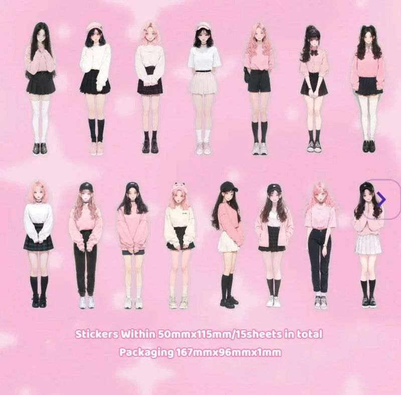 Cute Girl Character Deco Stickers (10pc)