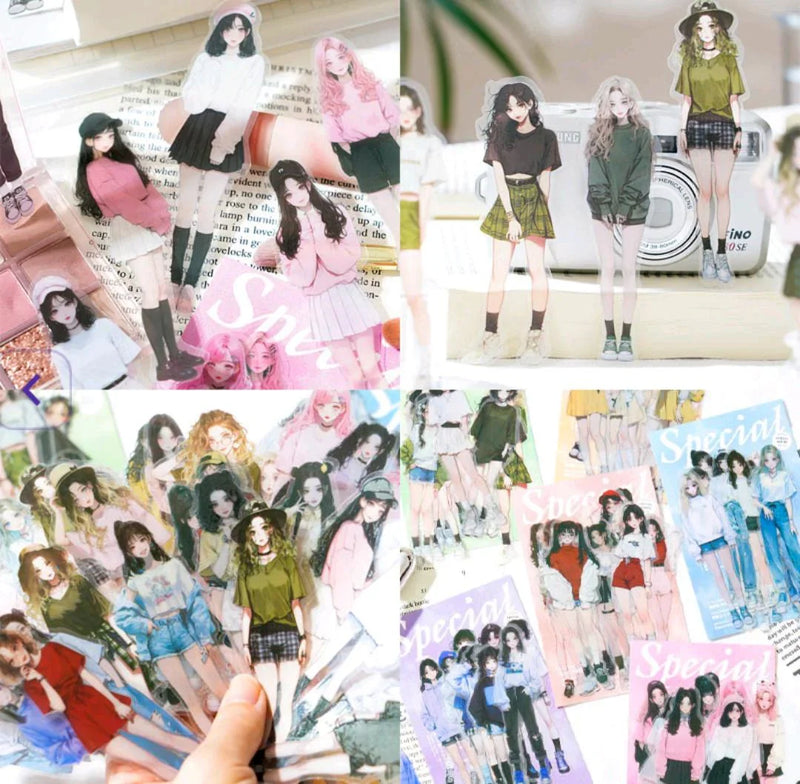 Cute Girl Character Deco Stickers (10pc)