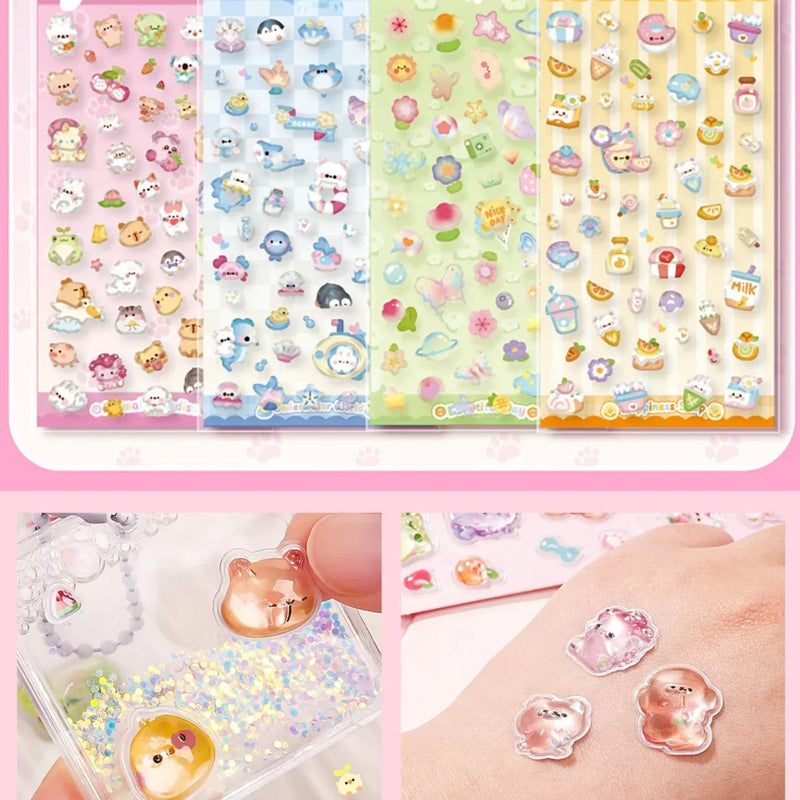 (Buy 1 get 1 free ) Cute 3d Embossed animal Sticker for journaling, scrapbooking, gifting l Pack of 1 sheet