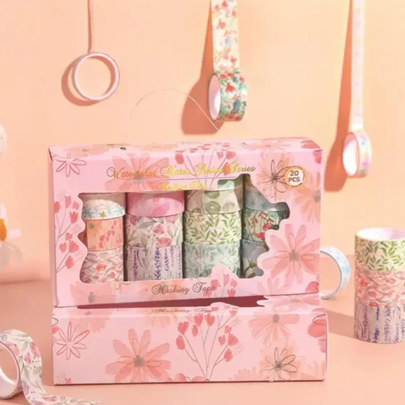 Premium Sakura Floral Printed Washi Tape (Masking Tape) - Pack of 20 ROLLS
