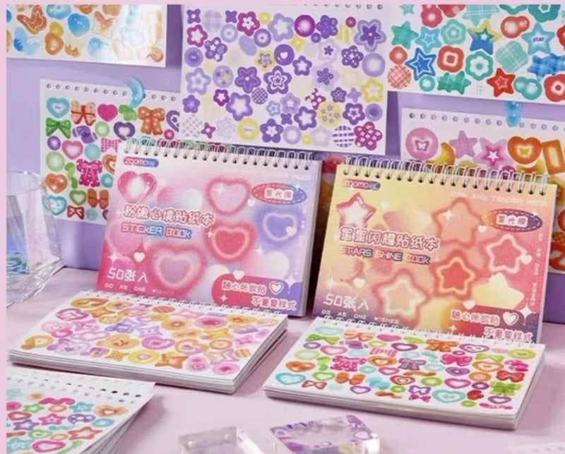Cute Glitter journal sticker book I Pack of 50 sheets containing stationery stickers