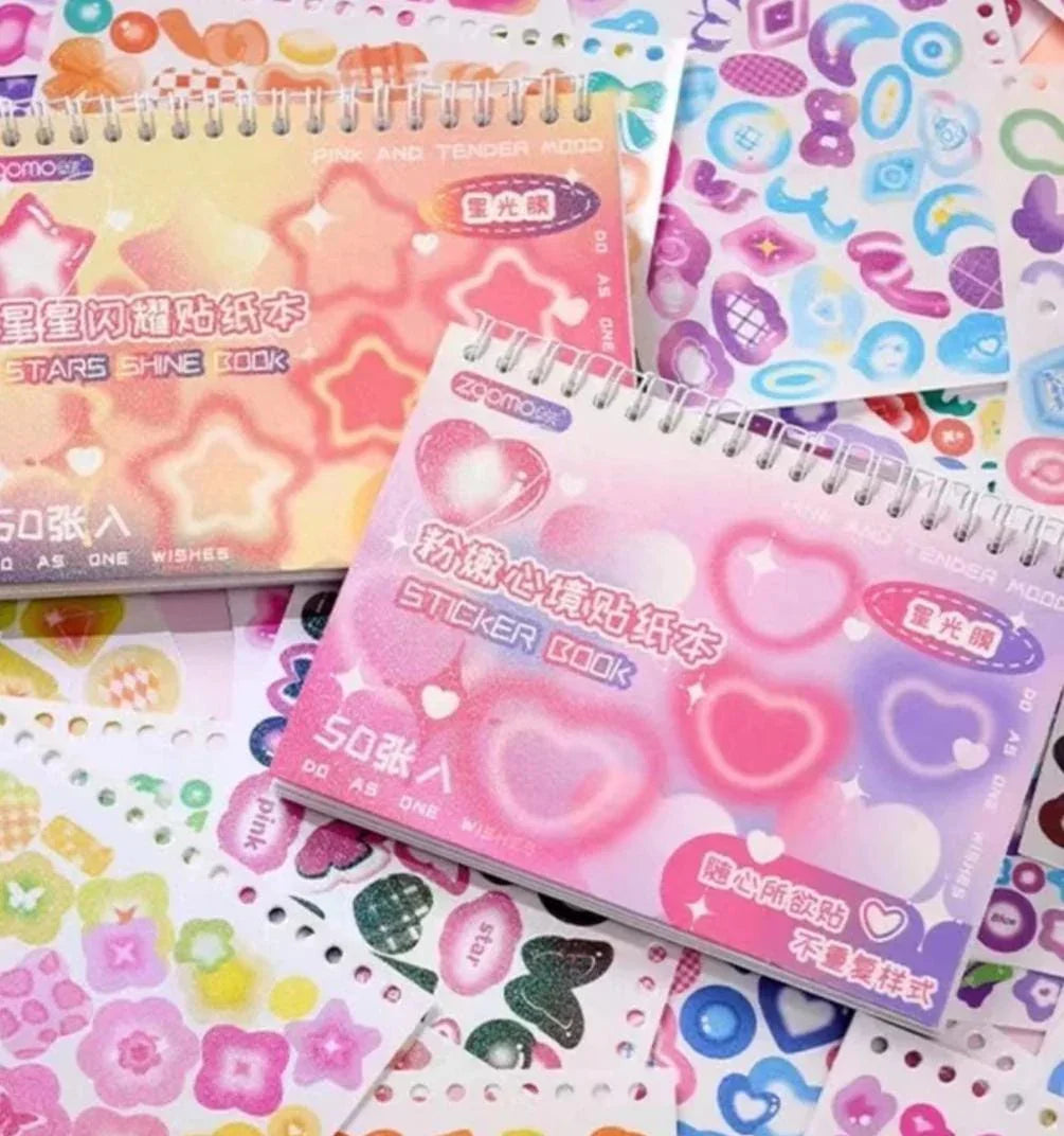 Cute Glitter journal sticker book I Pack of 50 sheets containing stationery stickers
