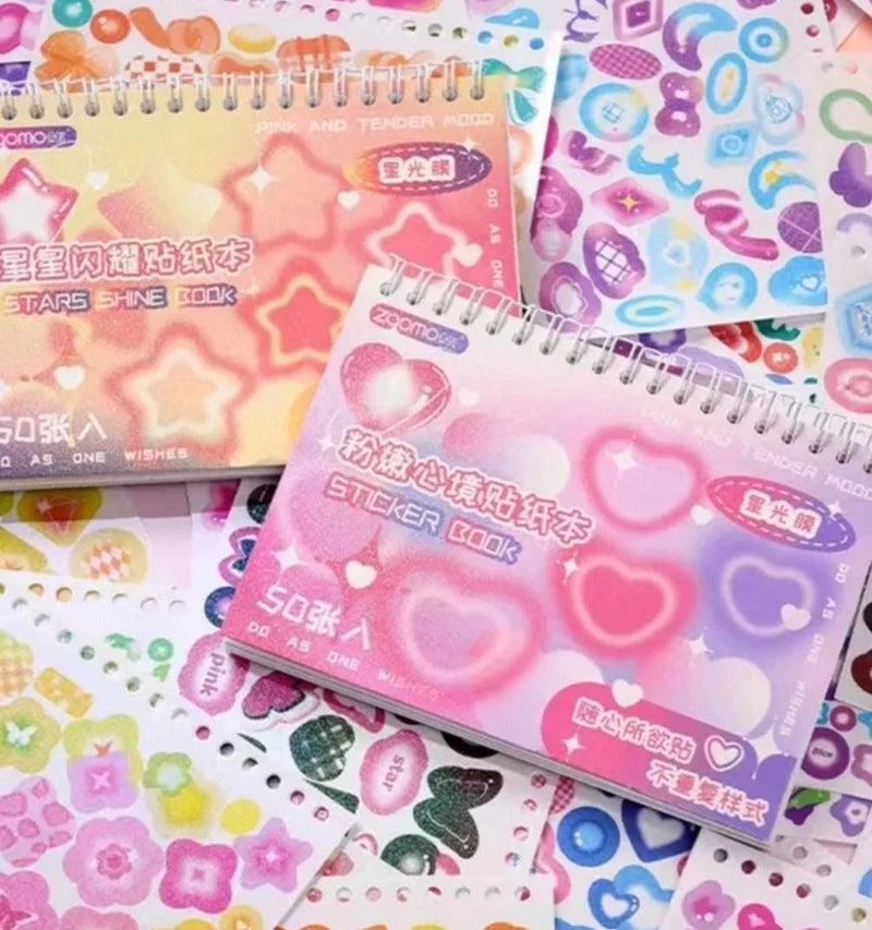 Cute Glitter journal sticker book I Pack of 50 sheets containing stationery stickers