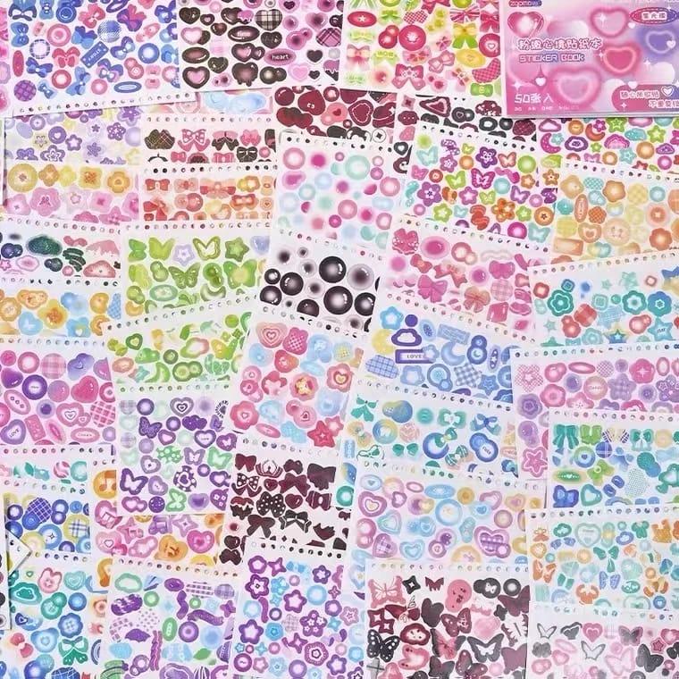 Cute Glitter journal sticker book I Pack of 50 sheets containing stationery stickers