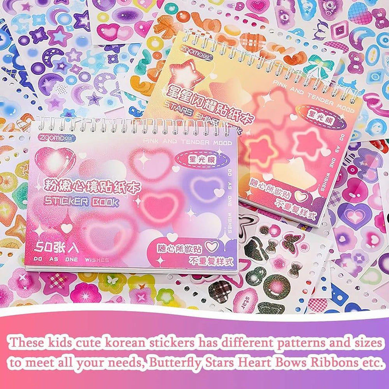 Cute Glitter journal sticker book I Pack of 50 sheets containing stationery stickers