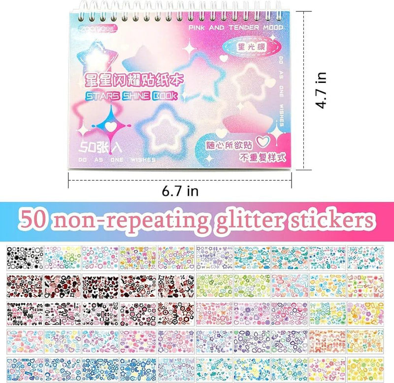 Cute Glitter journal sticker book I Pack of 50 sheets containing stationery stickers