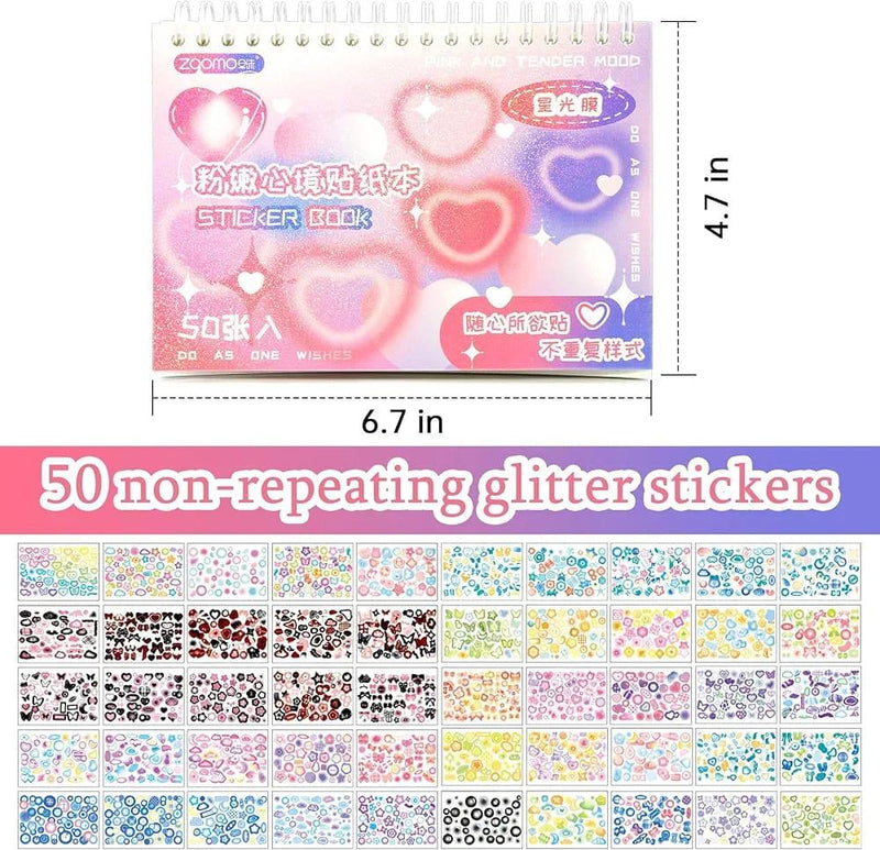 Cute Glitter journal sticker book I Pack of 50 sheets containing stationery stickers