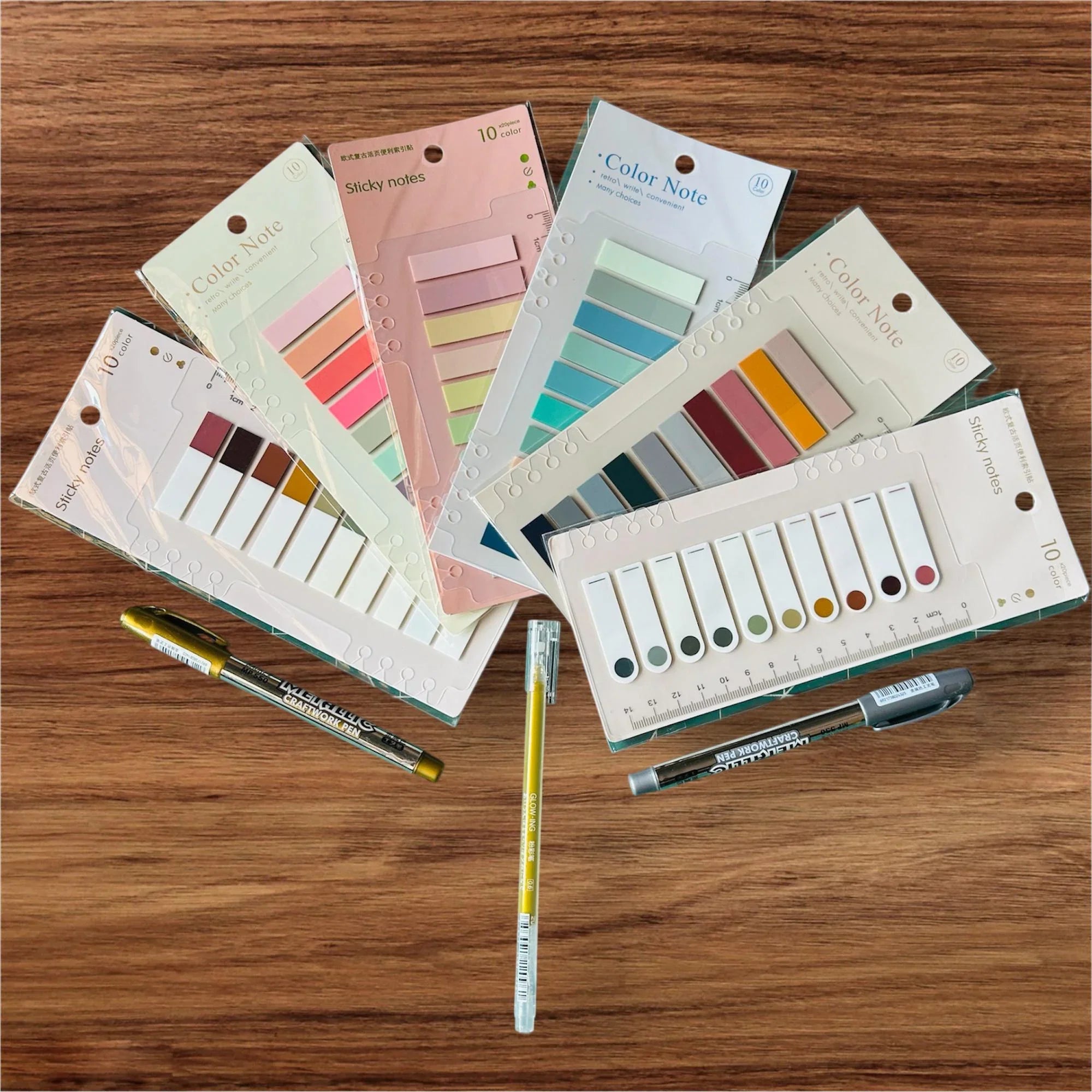 Combo Pack of 6 Sticky Notes (1200 Morandi Sheets) + 2 Metallic Markers & Gel Pen!