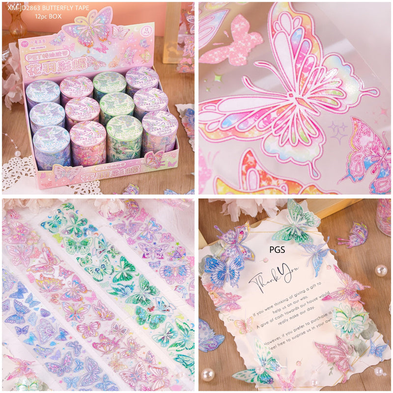 (Buy 1 Get 1 Free ) Pastel Butterfly washi tape l Pack of 1 roll l 6CMX1.2 meter long