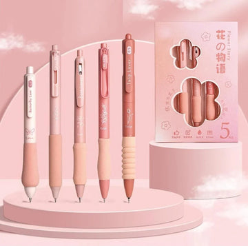 Peach 0.5mm Black Gel Pens l different Knibs 5 pens set l Fine korean Edition