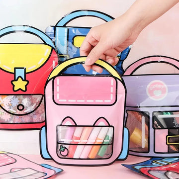 3D Pastel School Bag Ziplock – Transparent Bag | Pack of 1 l 17 x 17 CM