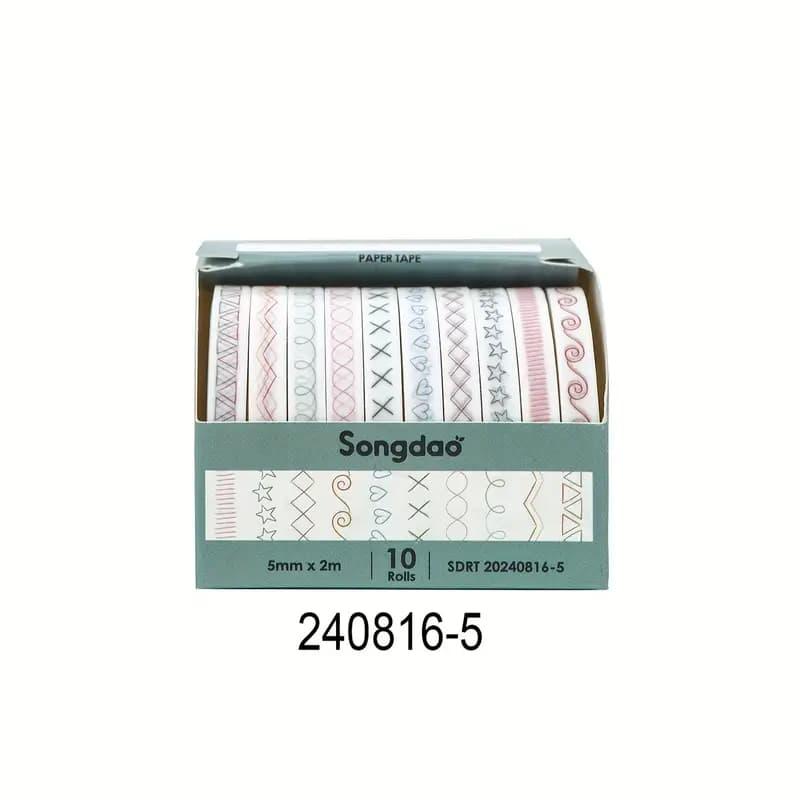 Premium Border Printed Washi Tape | Pack of 10 for Journaling