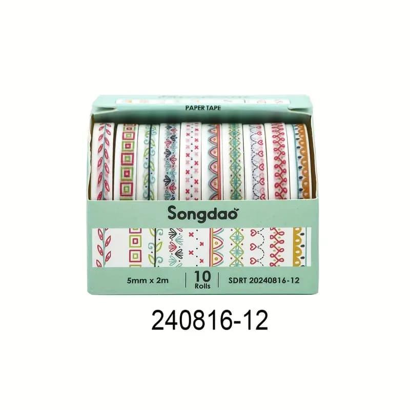 Premium Border Printed Washi Tape | Pack of 10 for Journaling