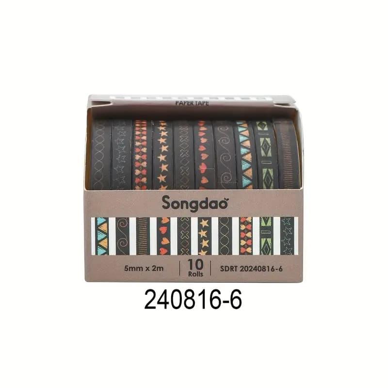 Premium Border Printed Washi Tape | Pack of 10 for Journaling