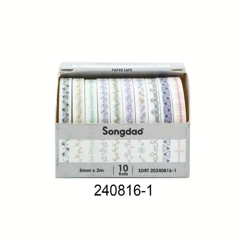Premium Border Printed Washi Tape | Pack of 10 for Journaling