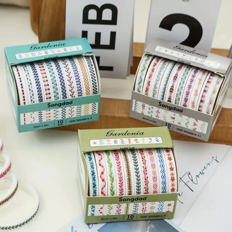 Premium Border Printed Washi Tape | Pack of 10 for Journaling