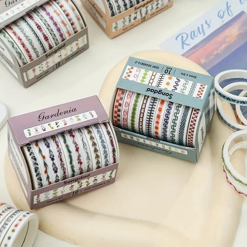 Premium Border Printed Washi Tape | Pack of 10 for Journaling