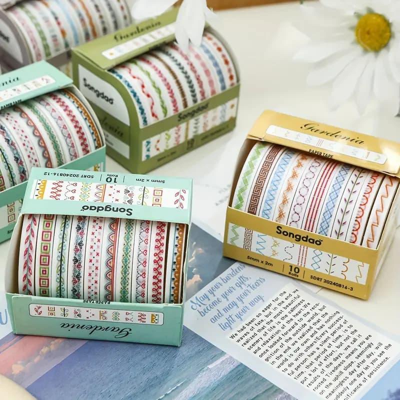 Premium Border Printed Washi Tape | Pack of 10 for Journaling