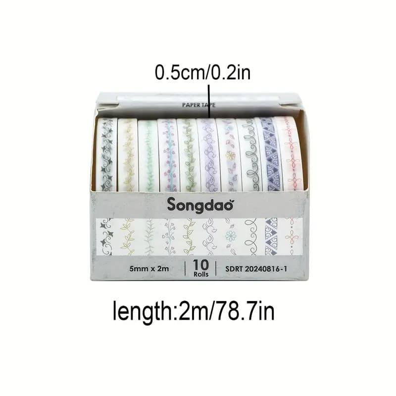 Premium Border Printed Washi Tape | Pack of 10 for Journaling