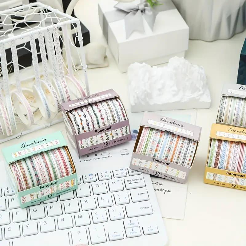 Premium Border Printed Washi Tape | Pack of 10 for Journaling