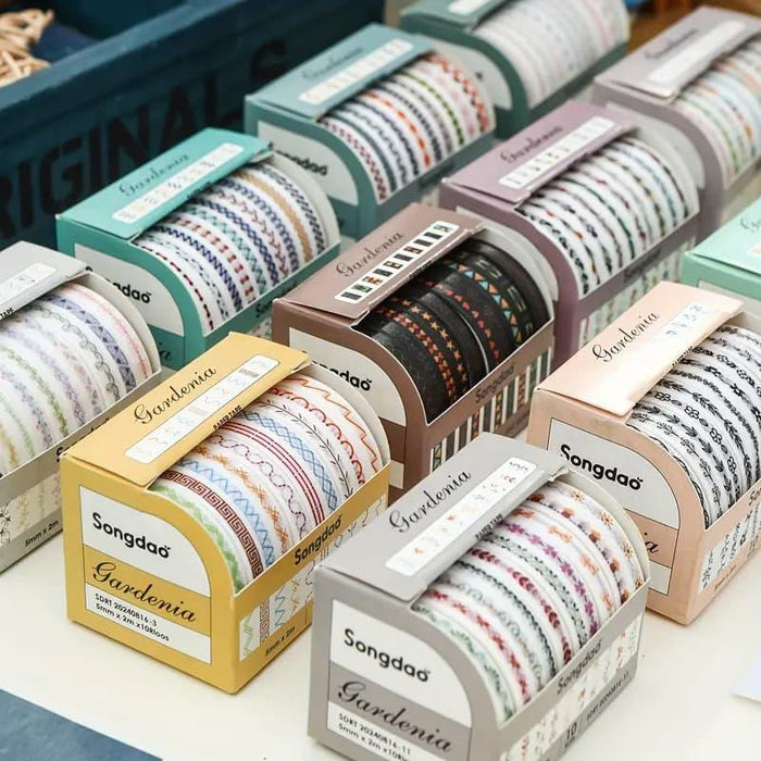 Premium Border Printed Washi Tape | Pack of 10 for Journaling