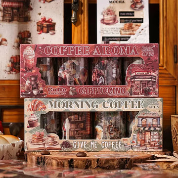 Premium Café Designs Washi Tape – Pack of 4 Rolls (60mm x 2m) – Aesthetic Coffee-Themed Tape for Journals, Planners & Crafts